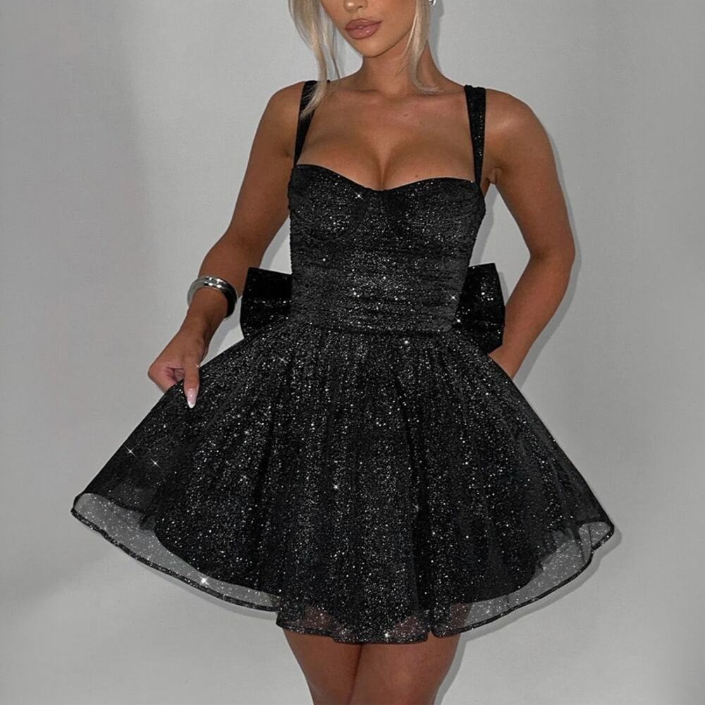 Babyboo Polly Black Sparkle Bow Mini Dress NWT Size S